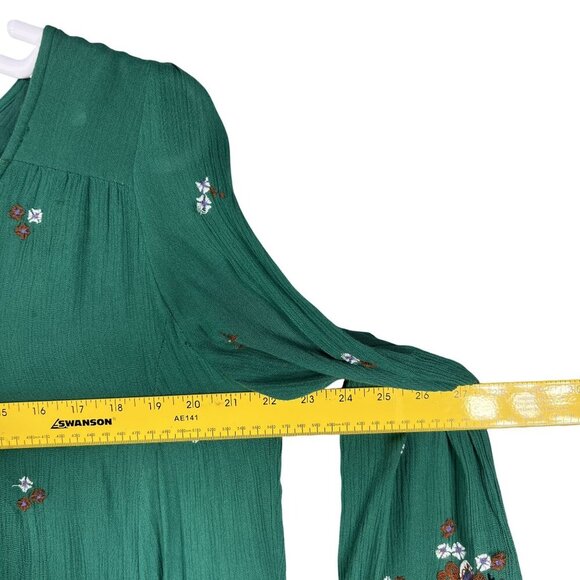 Free People Womens L Green Gauzy Dress Embroidered Boho Hippie Cottagecore Flowy - Picture 11 of 16
